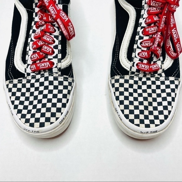 Vans Old Skool Black Suede & Checkerboard Disarray Sneakers with Red Laces - Picture 6 of 14
